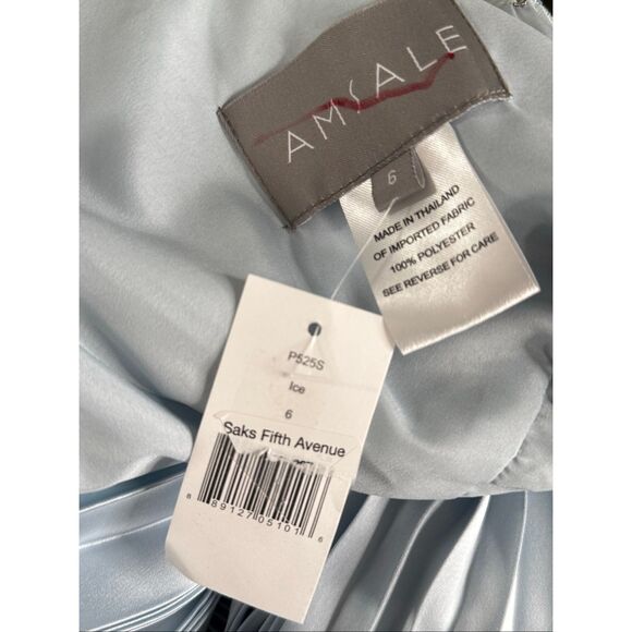 Amsale Womens Satin One-Shoulder Pleated Keyhole Sleeveless Gown Ice Size 6 - Picture 11 of 12
